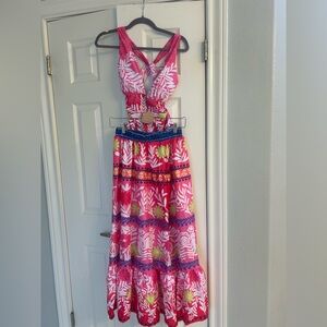 Flaxmaker Swim Vibrant Pink Swimsuit Bathing Suit and Cover Up Skirt